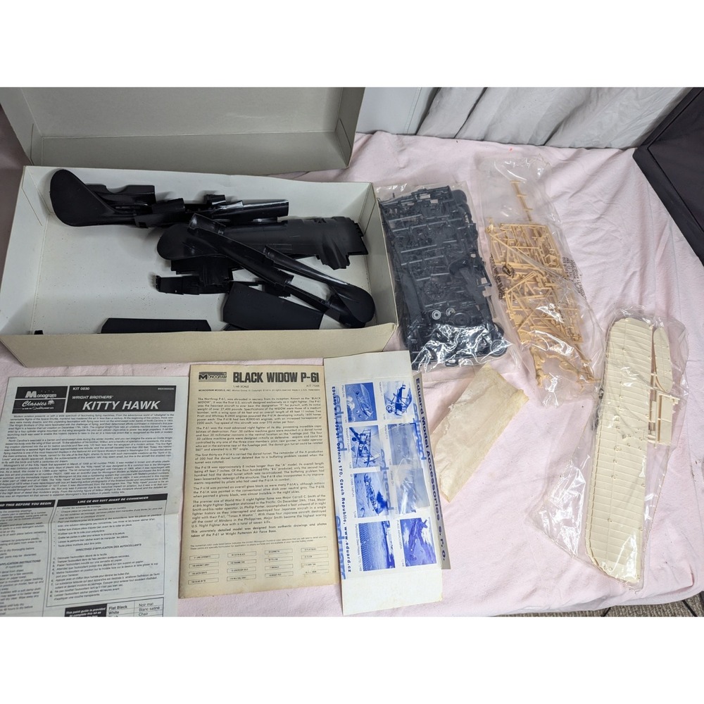 monogram Black Widow P-61 1/48 scale Airplane model kit + Wright Bros Kitty hawk